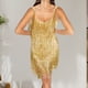 thumbnail image 5 of Vestidos Cortos Mini vestido con flecos correa de espagueti mujer tirantes mujer verano (dorado M) Cgtredaw para Mujer oro T L, 5 of 6