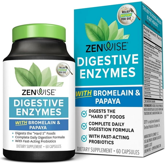 Zenwise Digestive Enzymes with Prebiotics and Probiotics for Women and Men, Supports Digestive Health, 60 Count
