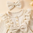 thumbnail image 5 of Zanarzt Newborn Baby Boys Girls Clothes Cute Baby Girls Comfortable Sweet Bow Bodysuits Jumpsuit with Headband Beige,0-3 Months, 5 of 7