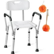 Shower Chair with Handles Set of 3 - Includes Back Scrubber & Additional Sponge - Anti Slip for Safety, with 6 Adjustable Heights Portable - Tool Free Shower Chair for Elderly - Bath Chair for Elderly