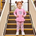 thumbnail image 3 of Aideaone Girls Outfit Fall 2 Pcs Clothes Sets Long Sleeve Ruffle Hem Shirt Floral Pants for Kids Size 3-8, 3 of 6