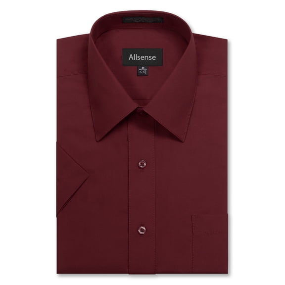 Allsense Men’s Regular-Fit Short-Sleeve Dress Shirt, Burgundy, 5X-Large