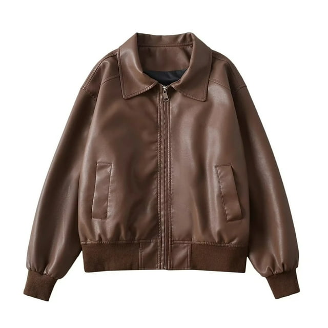 Yuyuzo Vestes en Cuir pour Femmes 2025 Manches Longues Col Rabattu Veste à Fermeture Éclair avec Poches