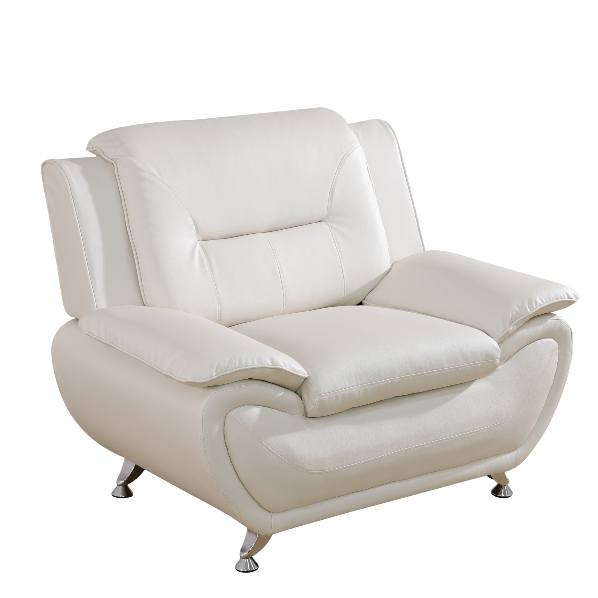 Aukfa 3 Piece Sofa Set - 46" Wide Upholstered Sofa Couch Armchair, Leather, White