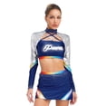 thumbnail image 1 of Alvivi Costume de Cheerleading pour Femmes Robe d'Uniforme Ensemble 2 Pcs Haut Court à Manches Longues avec Mini-Jupe Bleu Marine P, 1 of 6