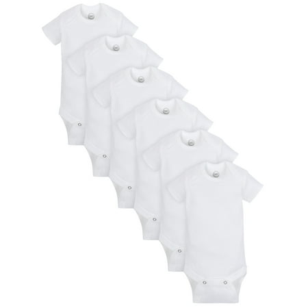 Wonder Nation Short Sleeve White Bodysuits, 6pk (Baby Boys or Baby Girls,