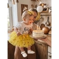 thumbnail image 4 of BemeyourBBs Infant Baby Girl 1/2 Half Birthday Outfit Half Way To One Outfit Letter Bee Print Short Sleeve Romper Bow Tulle Tutu Skirt Set Headband 3 Pcs Summer Clothes, 4 of 9