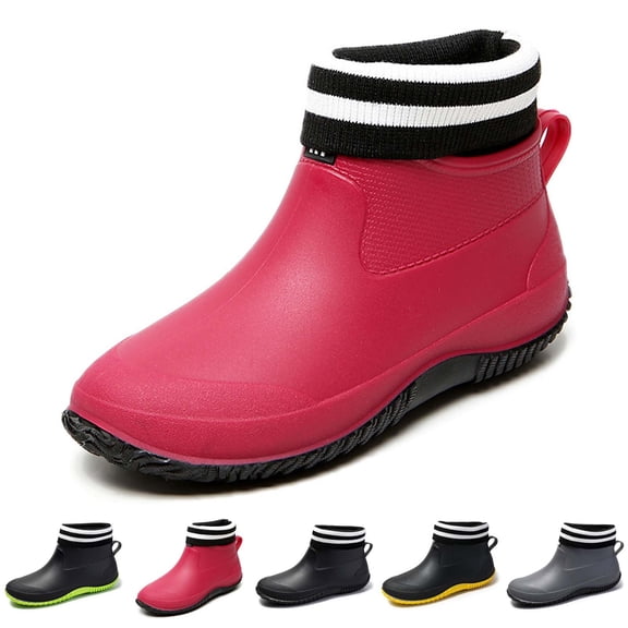 Uobin Women Lined Removable Liner Rain Boots, Solid Color Anti Wear Resistant Short Ankle Fashion Waterproof Galoshes for Ladies