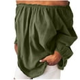 thumbnail image 2 of Sakmal Month Top Deal Long Sleeve Green Off-The-Shoulder Solid Cotton and Linen Halter Blouses Womens Shirts Under $5, 2 of 6