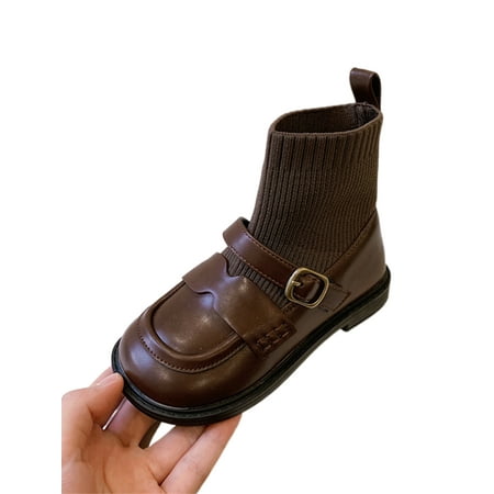 

Harsuny Girls Party Non-Slip Ankle Boots Casual Pull On Shoes School Round Toe Dress Boot Brown 2Y