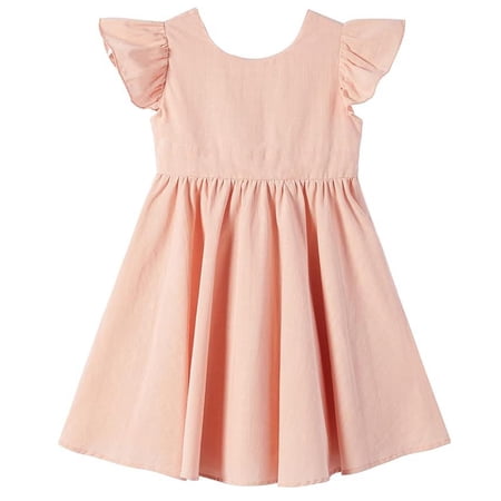 Maqroz Ruched Dresses for Teen Girls Teens Ruffle Flowy Tiered A Line Swing Dress Casual Sleeveless Crew Neck Pleated Summer Tie Back Sundress for Holiday Daily 1-8 Years