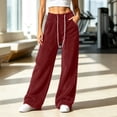 thumbnail image 4 of ZHYou No Boundarie Women's Casual Fleece Pants High Drawstring Waist Wide Leg Thick Warm Winter Loungewear Loose Sweatpants with Pockets,Wine,Size XL, 4 of 9