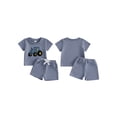thumbnail image 2 of BemeyourBBs Toddler Baby Boys Summer Clothes Waffle Knit 2 Pieces Outfits Cute Tractor Embroidery Short Sleeve T Shirt Tops and Pockets Shorts Set, 2 of 9