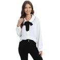 thumbnail image 5 of EFINNY Womens Button Down Shirts Chiffon Bow Tie Top Long Sleeve Casual Blouse,Ladies White OL Shirt Girls Sweet Doll Collar College Top, 5 of 9