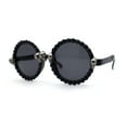 thumbnail image 2 of Rhinestone Death Metal Skull Trim Round Circle Lens Plastic Sunglasses All Black, 2 of 4