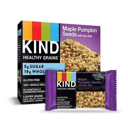 KIND Healthy Grains Granola Bars, Maple Pumpkin Seeds with Sea Salt, Gluten Free - 1.4oz, 5 Snack Bars