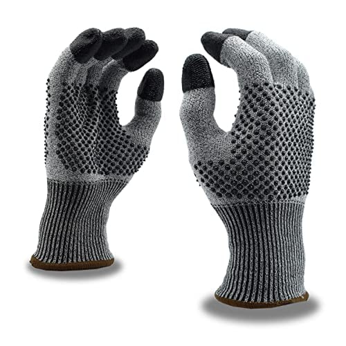 10-Pack of Cordova 3759XS Monarch-Dots: 13-Gauge Gray High Performance Shell Work Gloves, 2-Side Nitrile Dots And Fingertips, ANSI Cut Level A3, X-Small