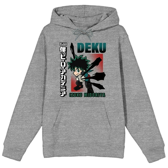 My Hero Academia Deku Long Sleeve Athletic Heather Adult Hooded Sweatshirt-Medium