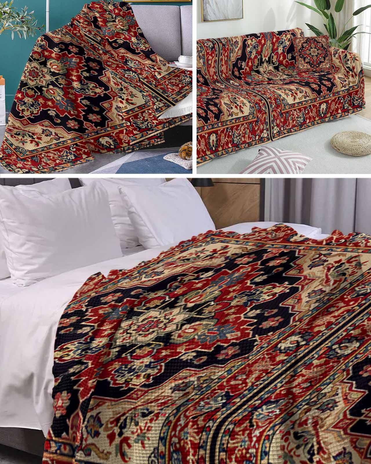 Red Bohemian Mandala Flower Sofa Couch Covers for Dog,Washable Sectional Couch Slipcovers for Loveseat with Tassels,Western Rustic Tribal Medallion Non Slip Sofa Throw Cover Blanket Large 71x102