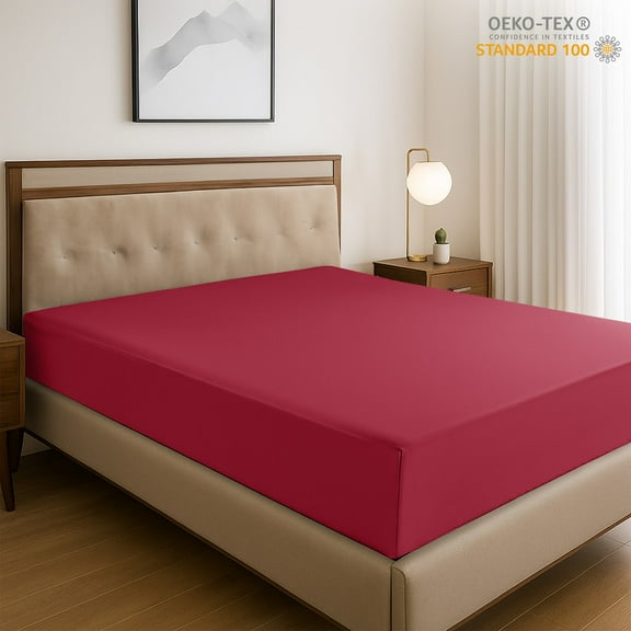 Lux Decor Collection Fitted Sheet - Ultra Soft Brushed Microfiber Full Size Fitted Sheet, Upto 16 Inches Deep Pocket Fitted Sheet Only, Burgundy