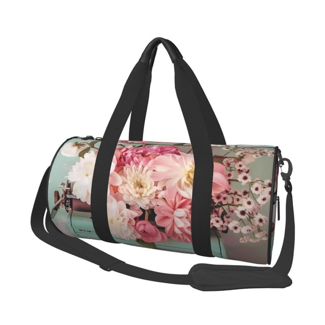 Easygdp Vintage Typewriter Floral Bolsa de Viaje, Bolsa de Mano, Bolsa de Gimnasio, Bolsa de Equipaje para Viaje