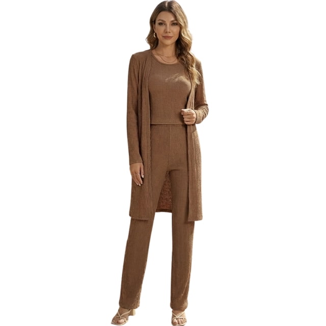 Conjunto Casual 3 Piezas Pantalón, Blusa y Cárdigan Cómodo y Elegante para Mujer