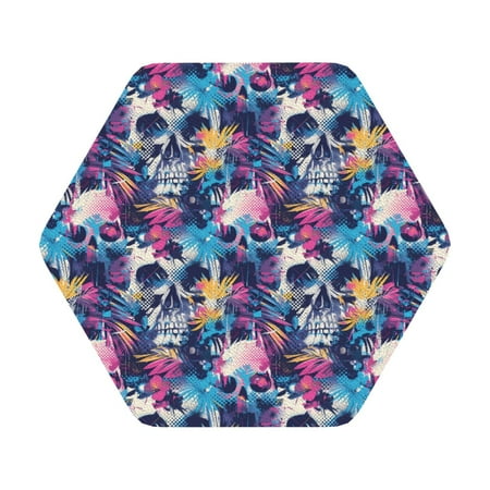 

Matuu cool Skull colorful for Cup Coasters Set of 6 Leather Coasters Desk Coasters for Office Measures 4” x 4” Hexagon