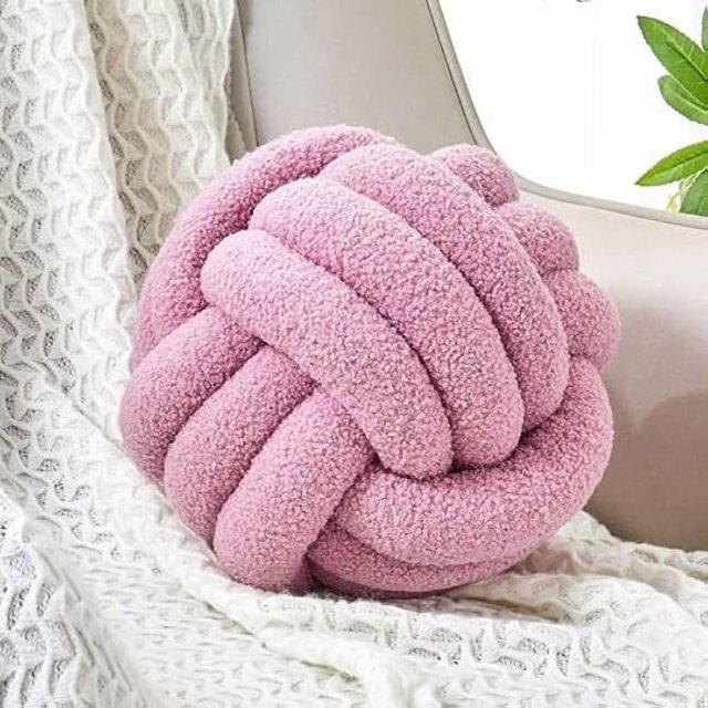 wonima44 Knot Pillow Ball, Soft Home Decorative Pillows, Round Throw Pillow, Handmade Knotted Plush Pillow, Round Boucle Pillow Cushion (11 Inches Dusty Purple)
