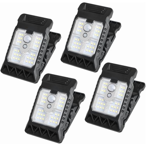 4 Pack Clip on Solar lights Uutdoor, Solar Clip Light with Motion Sensor,Portable Outdoor LED Light for Camping, Adjustable Clip On LED Light for Garden, Multifunctional Clip Lamp for Garage
