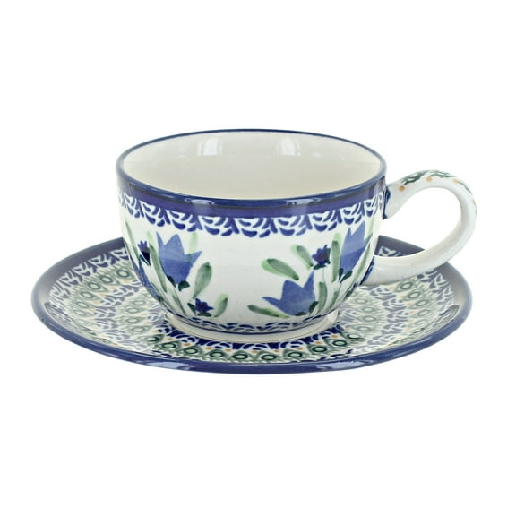 Blue Rose Polish Pottery Blue Tulip Cup & Saucer