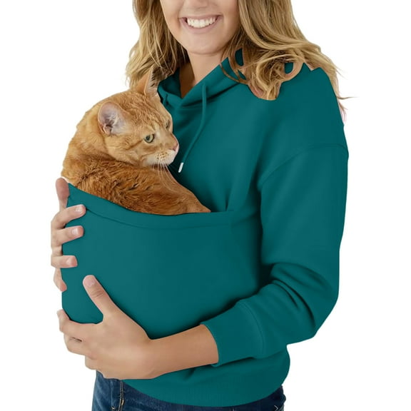 Kopltyrfg Cat Dog Pouch Hoodie for women fleece Pet Carrier kangaroo pouch sweatshirts with Large Pocket Pullover sharpa warm Shirt (Dark Green,S)