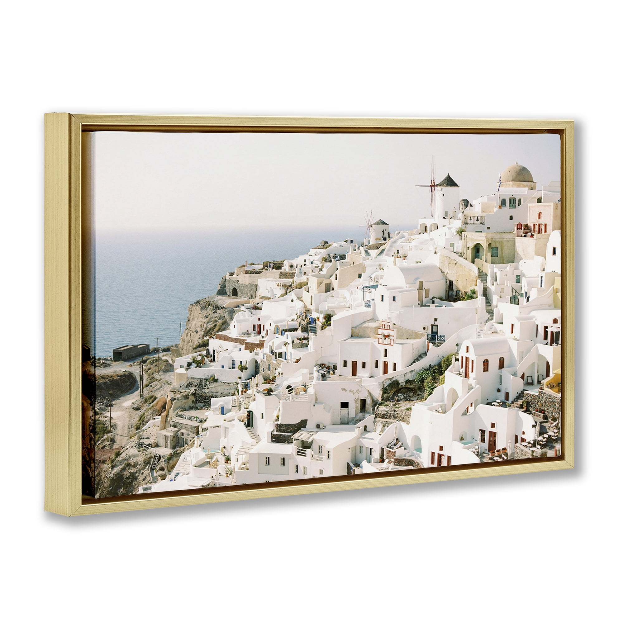 Stupell Industries European Seaside City Town & City Photography Gold Floater Framed Canvas Art Print Wall Art, 31 x 21