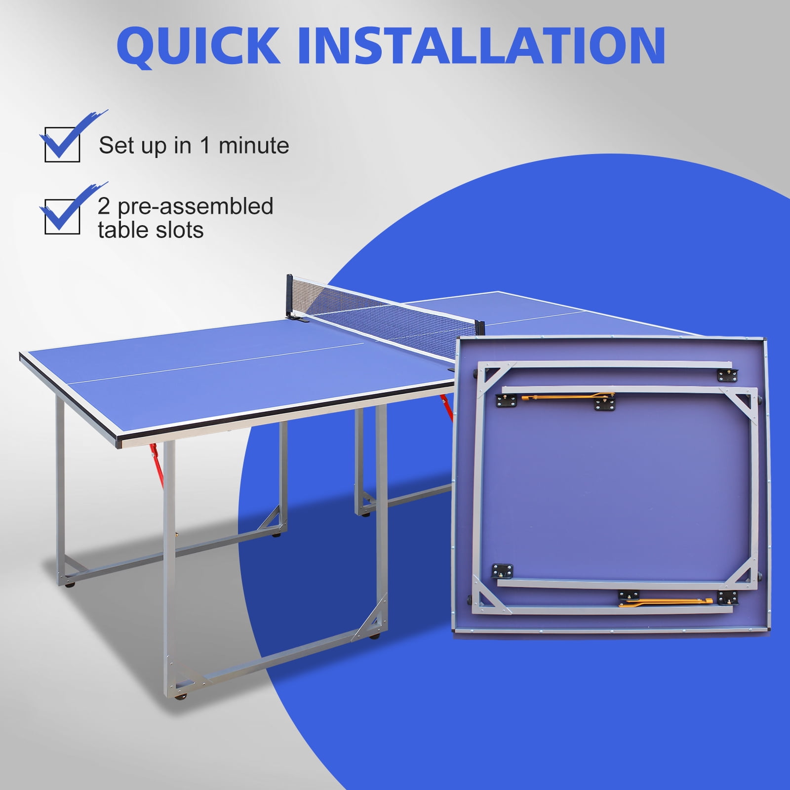 HooKung 6ft Foldable Table Tennis Table Set, Mid-Size Ping Pong Table Portable Table Tennis Game Set with Accessories