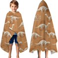 thumbnail image 3 of Brown Cartoon Dinosaurs Skeletons Pattern Hooded Bath Towel，60"x35" for Ages 3 To 12 Kids, Quick Dry Lightweight Soft Microfiber Hood Beach Towel Cover Up for Kids, 3 of 7