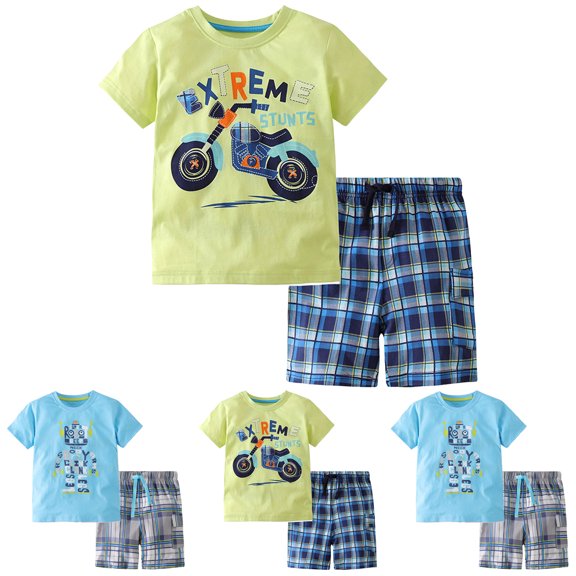 Nwiuh Toddler Boy Clothes Kids Summer Cotton Outfits Shirt Short Sets Green for Size 7-8 Years
