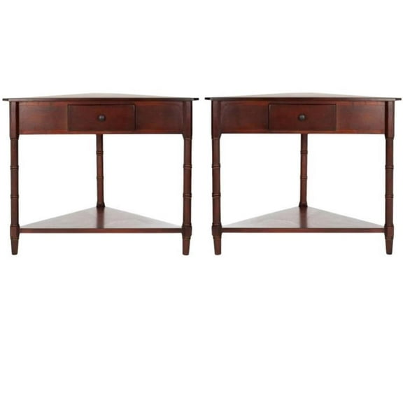 Home Square Wood Corner Table in Dark Cherry - Set of 2