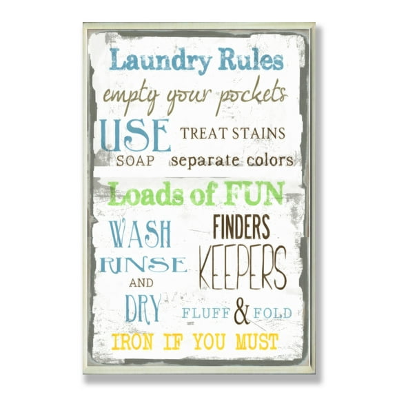 The Stupell Home Decor Collection Laundry Rules Typography Bathroom Oversized Wall Plaque Art, 12.5 x 0.5 x 18.5
