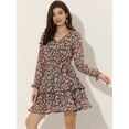 thumbnail image 3 of Vestido floral Allegra K Rosa M con cuello En V y manga larga, 3 of 5