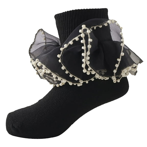 TOOYOU Girls Socks Toddler Girl Socks With Big Ruffle Lace Frilly Turn Dress Socks Size 6-8 Years