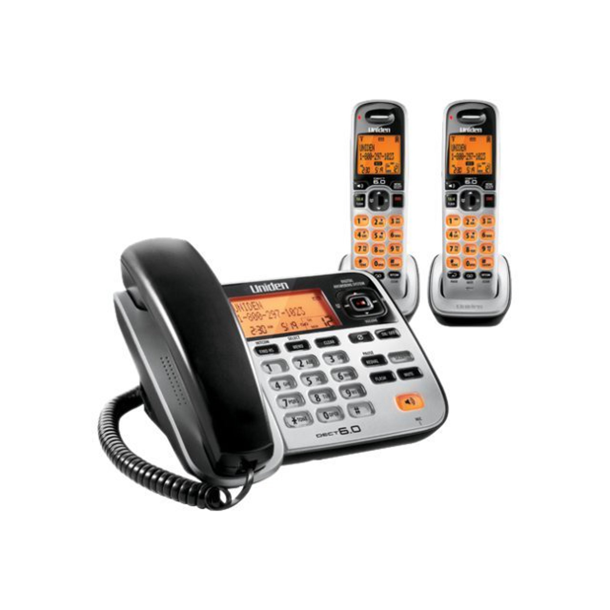Uniden D1688-2 - Cordless phone - answering system with caller ID/call waiting - 1900 MHz - DECT 6.0 + 2 additional handsets