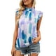 thumbnail image 2 of Ruffle Trim Sleeveless Blouse, Back Button Closure Printed Tank Tops Ink Painting Style Crewneck Elegant for Beach Party ANGGREK CC1711, 2 of 6