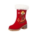 thumbnail image 6 of Red Women'S Fashion Winter Boots Ankle High Lace Up Chunky Heel Round Toe Plush Lined Furry Comfortable Non-Slip Casual Cute Short Boots, 6 of 9