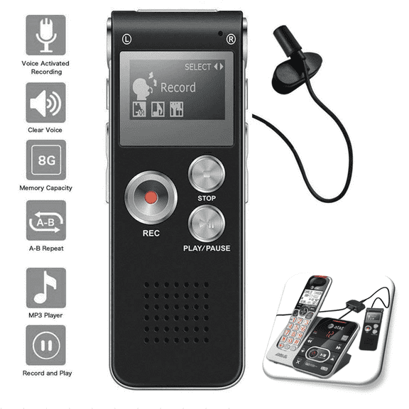Voice Activated Digital Recorder 8GB USB w Microphone Landline Phone Recording