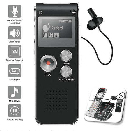 Voice Activated Digital Recorder 8GB USB w Microphone Landline Phone Recording