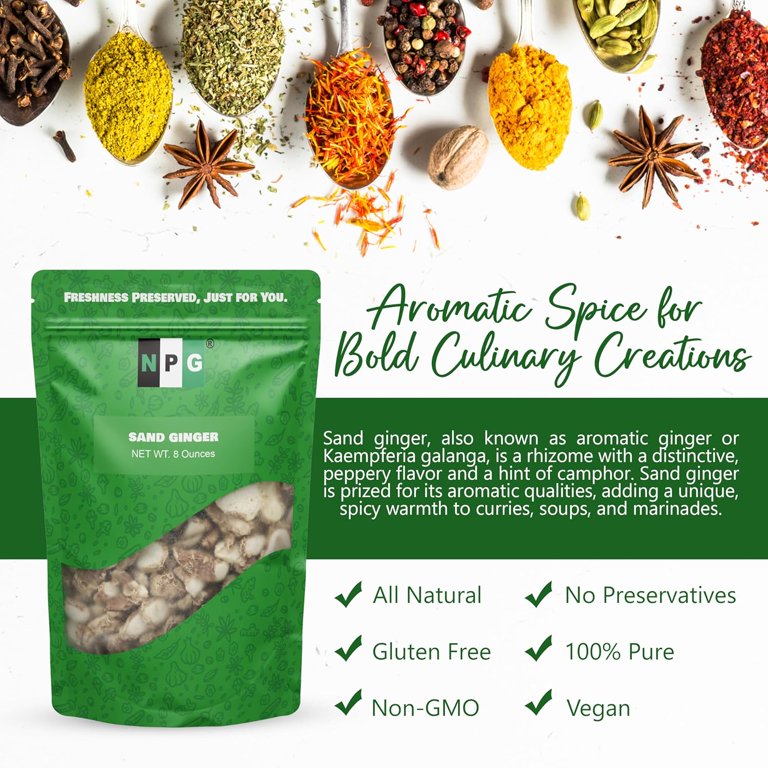 NPG Dried Galangal Root, Sand Ginger Slices, 8 oz, Herb Spices for