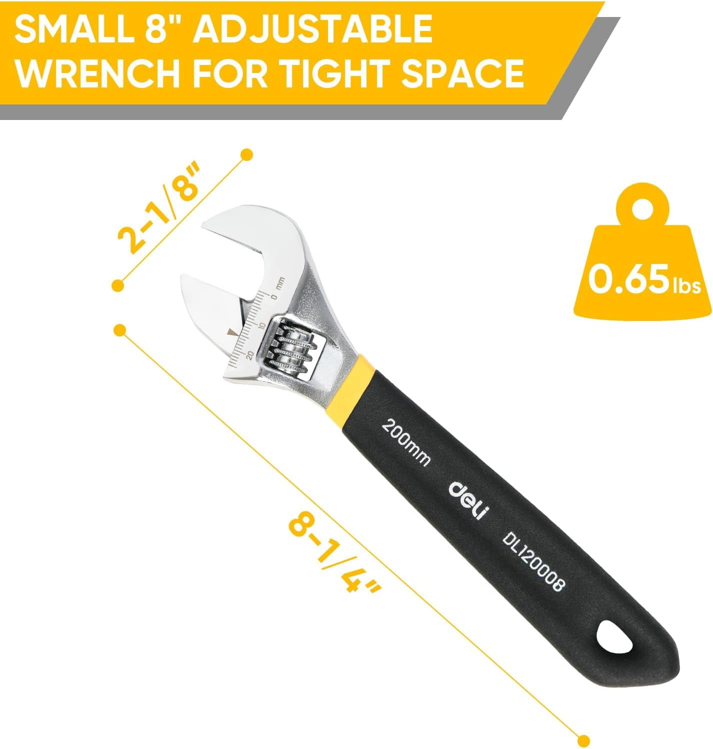 MKEUDQ-6" 8" Adjustable Wrench Heavy-Duty Chrome Anti-Slip Grip, Smooth-Jaw, Cr-V Steel, Wide Opening for Plumbing & DIY