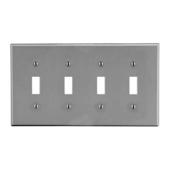 Hubbell Wiring Device-Kellems Tgl Swch Wll Plt,Stnd;Gray,4Gng,Smth Stn P4GY
