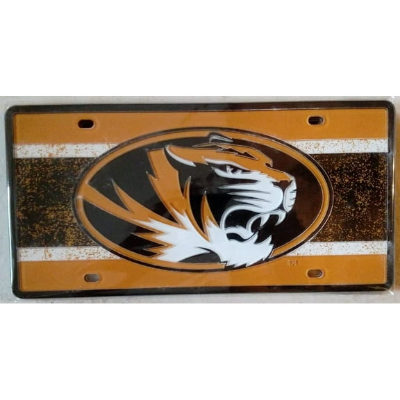 University of Missouri Tigers Premium Laser Cut Tag License Plate, Vintage Design, Mirrored Acrylic Inlaid, 6x12 Inch