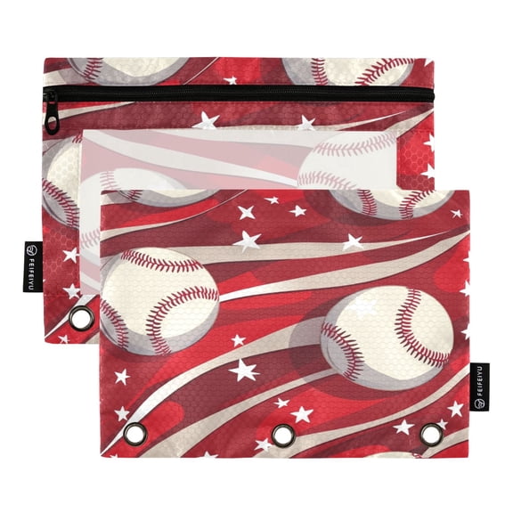 2 Pack Flip Folders with Clear PVC Window Binder Pouches 3-Ring Binder Organizer for Office & Home Baseball Pattern