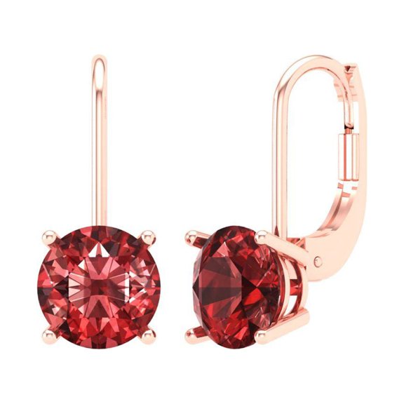 3 ct Lever-Back Drop Dangle Earrings for Women | 7.5mm Round Cut Natural Garnet | 18K Rose Gold